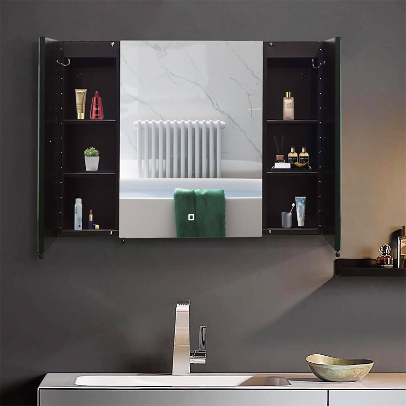 Black Aluminum Medicine Cabinet LED Mirror