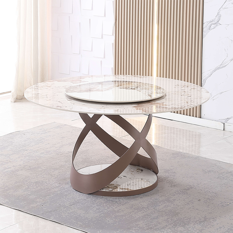 Sintered Stone Metal Pedestal Dining Table