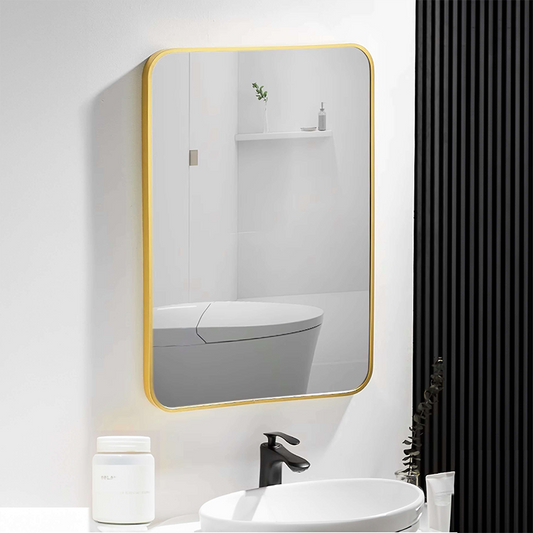 Golden Metal Framed Bathroom Mirror