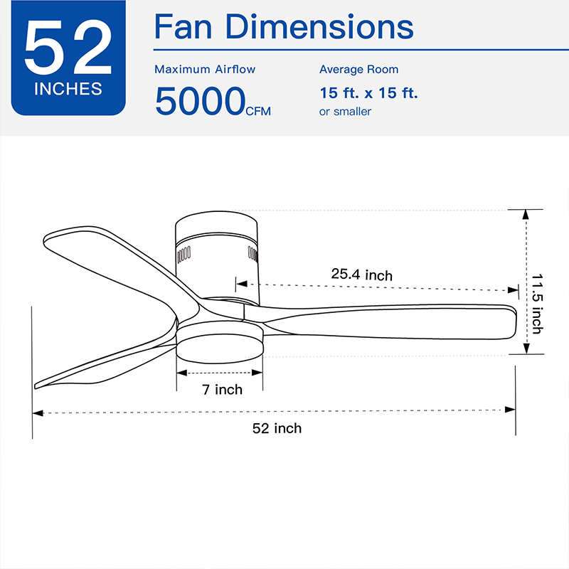 Wooden Blade Semi Flush Ceiling Fan