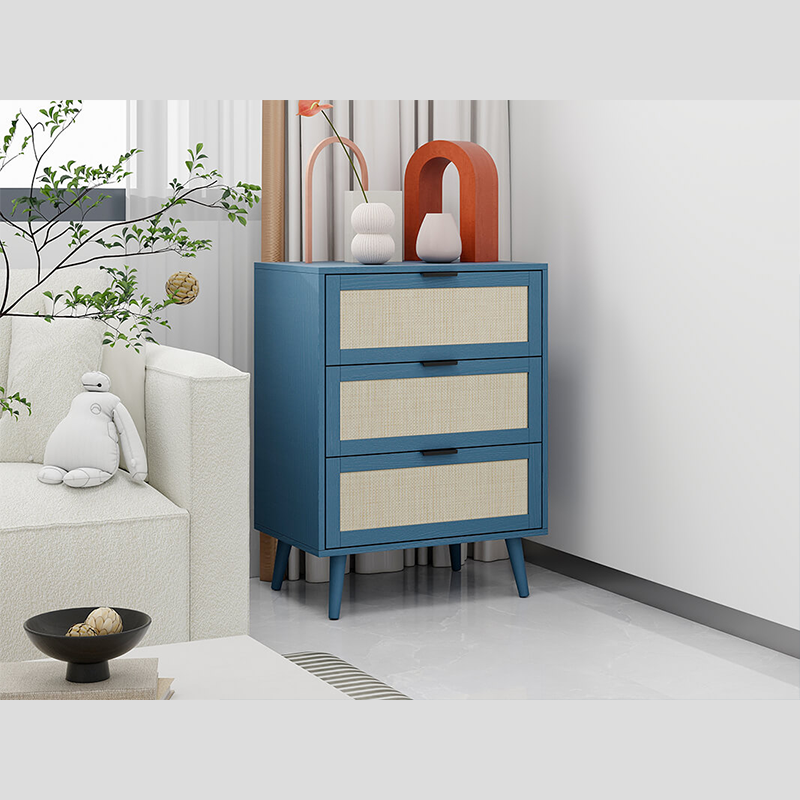 Engineered Rattan Particle Board 3-Drawer Cabinet