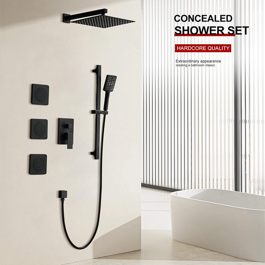 12" Matte Black Brass Shower System 