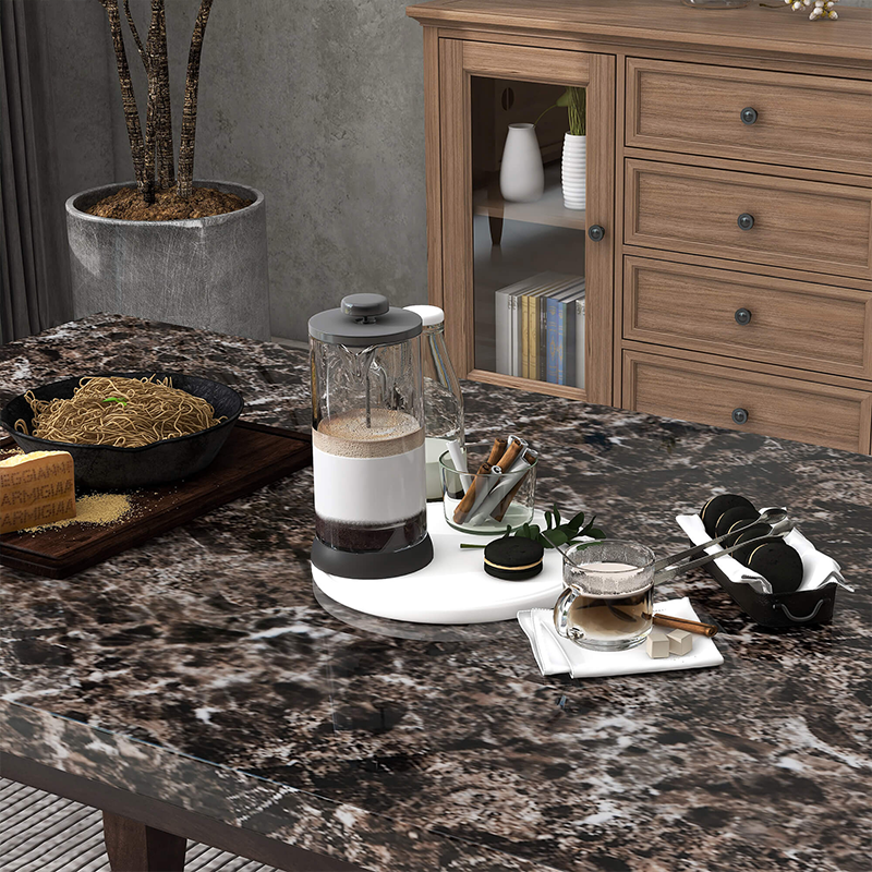 Black Faux Marble Dining Table Set