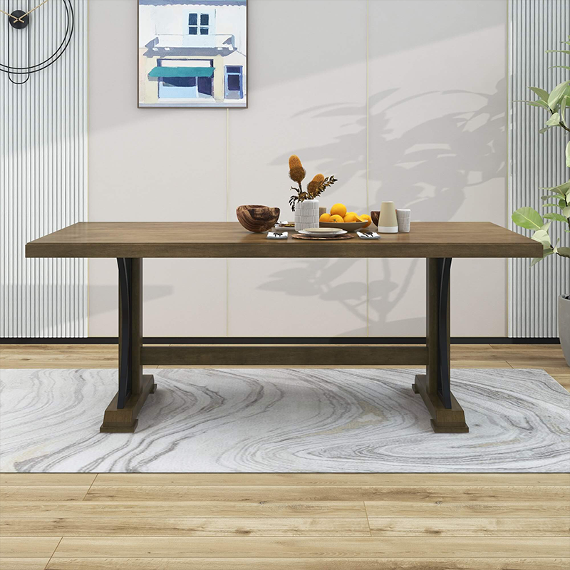 Natural Walnut Wood Rectangular Dining Table