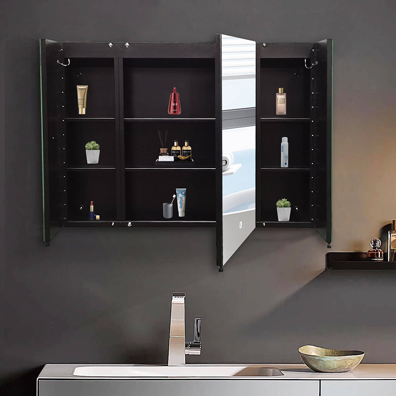 Black Aluminum Medicine Cabinet LED Mirror