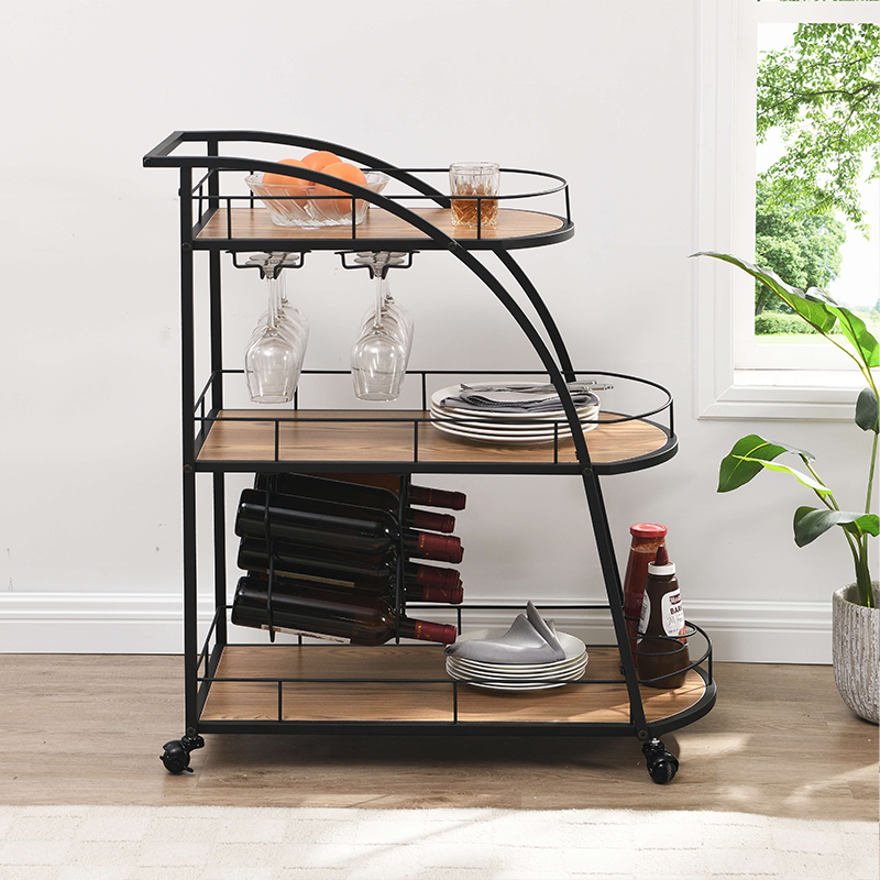 Black Industrial 3-Tier Mobile Bar Cart