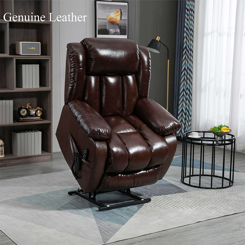 Brown Leather Power Lift Recliner Chair 