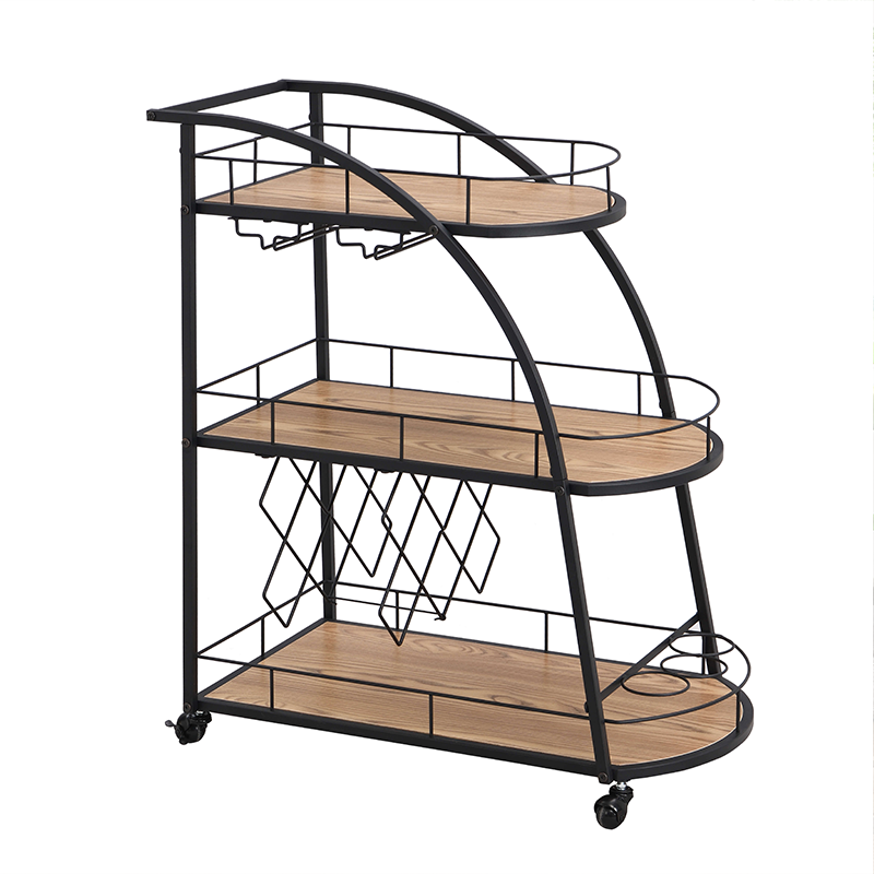 Black Industrial 3-Tier Mobile Bar Cart