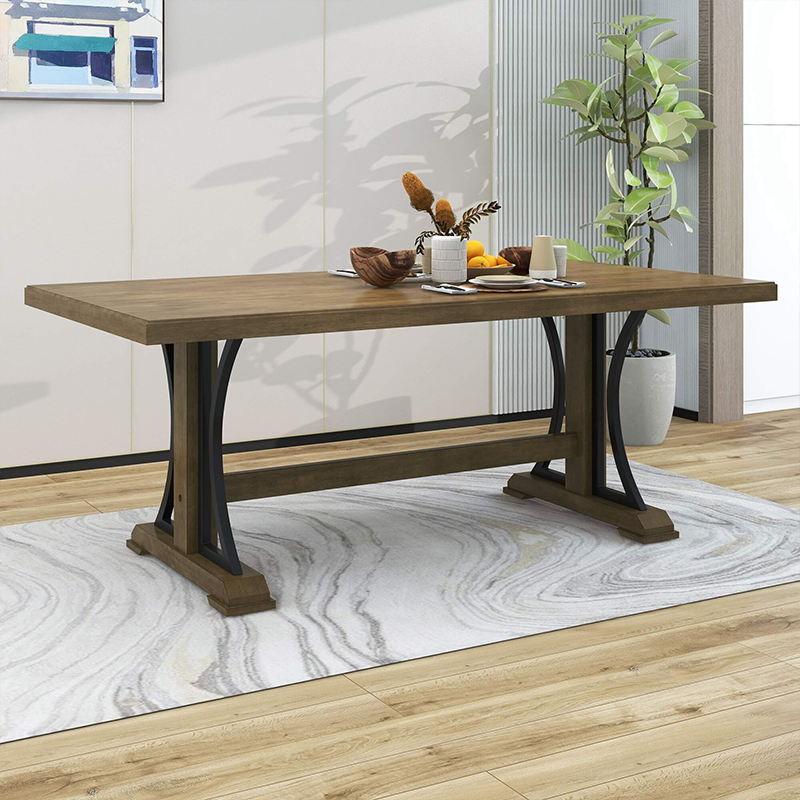 Natural Walnut Wood Rectangular Dining Table