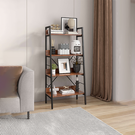 Ladder Brown Metal Frame Storage Bookshelf