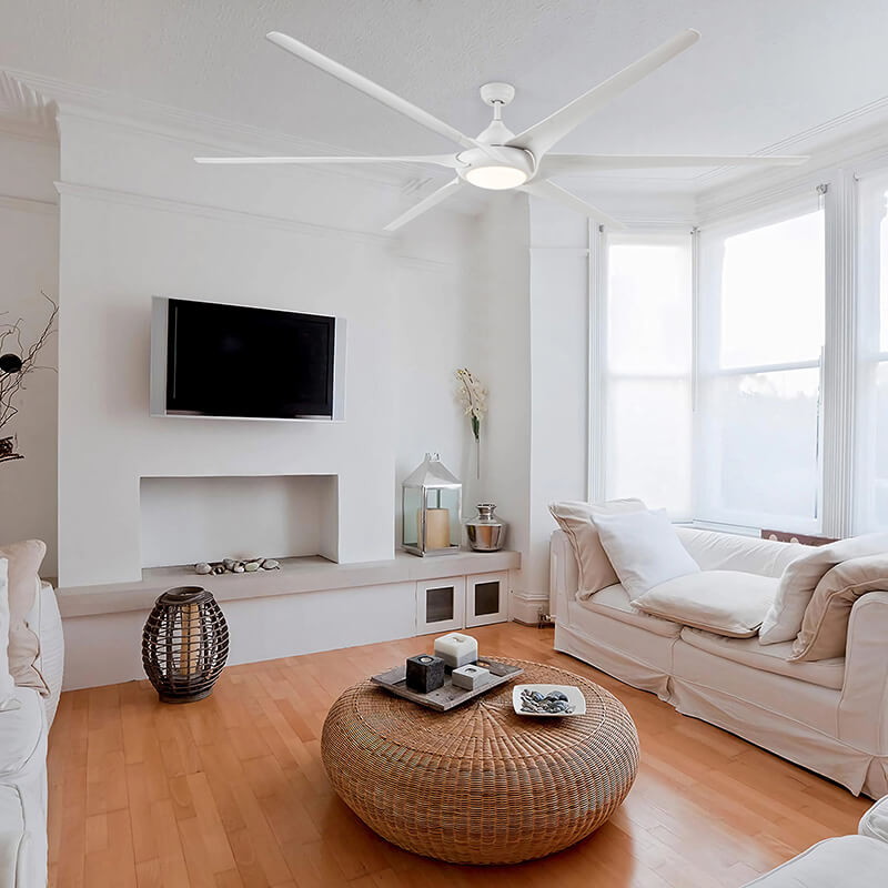 100" White 6-Blade Ceiling Fan with Light and Remote Control