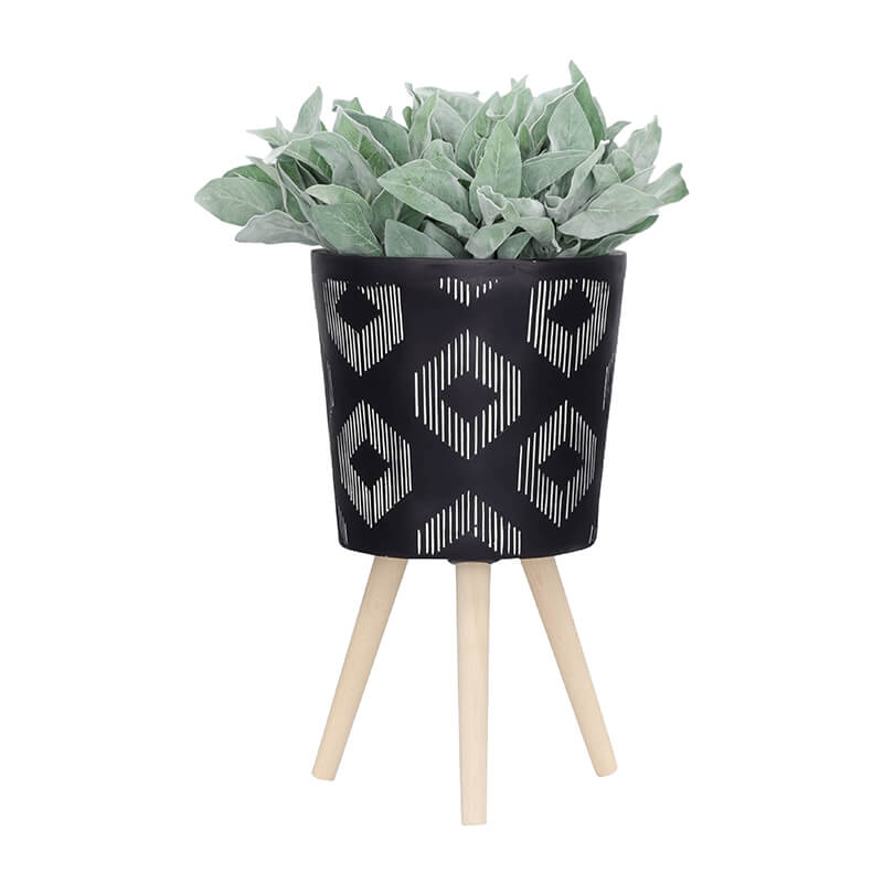 12" Diamond Design Planter With Wood Legs