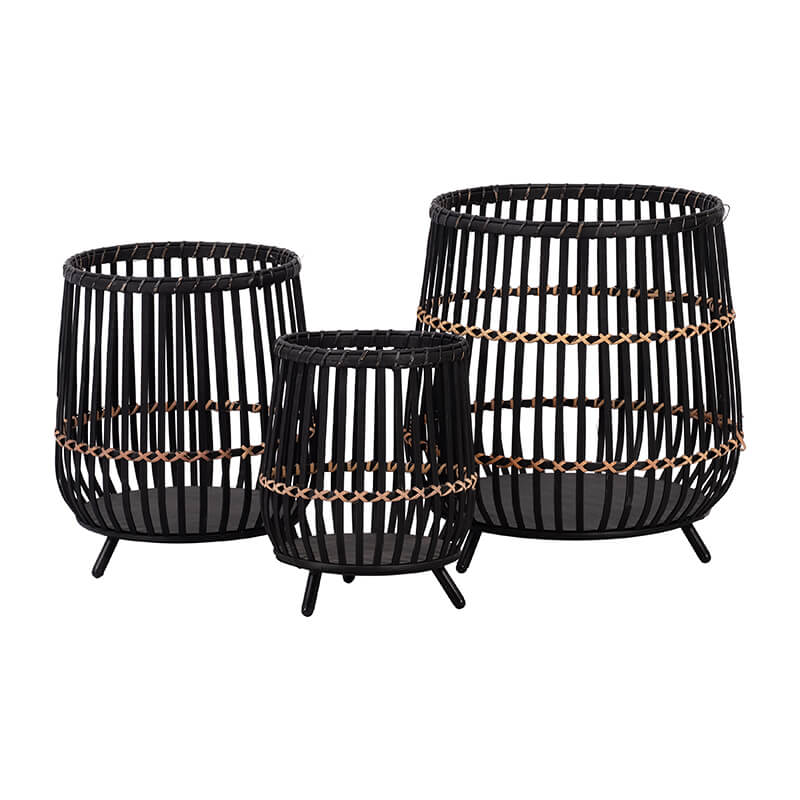 10/14/18" Black Bamboo Footed Planters - Set of 3