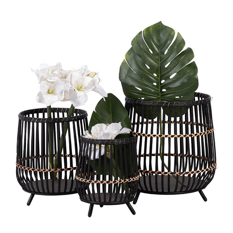 10/14/18" Black Bamboo Footed Planters - Set of 3