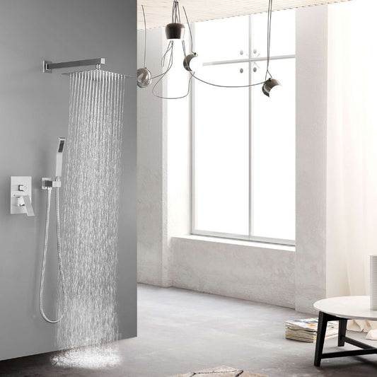 10" Luxury Bathroom Rain Shower Head Complete Set - Brushed Nickel