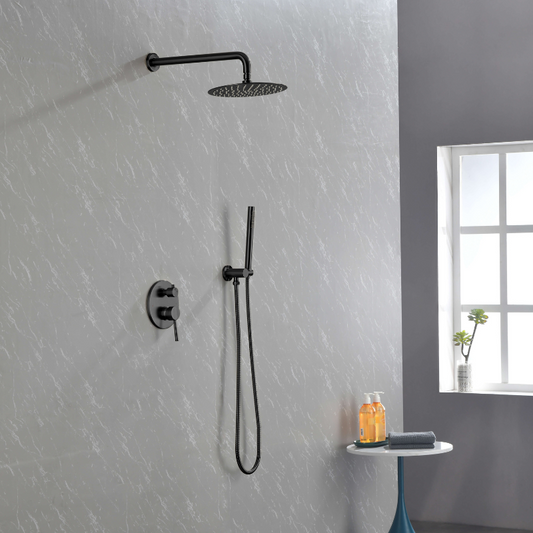 10" Matte Black Stainless Steel Rain Shower System, Handheld Shower Set