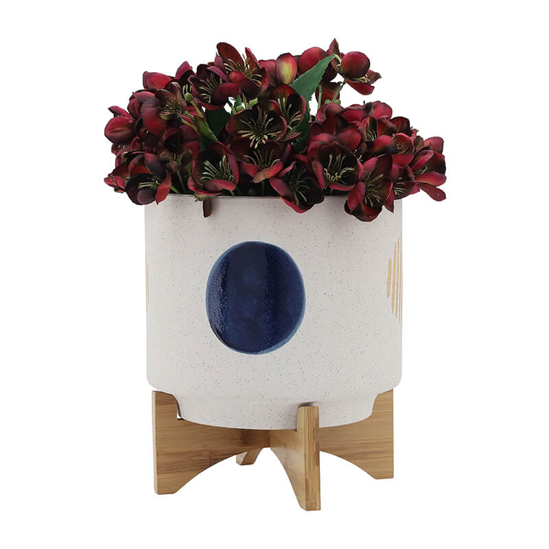 10" White Ceramic Funky Planter with Stand