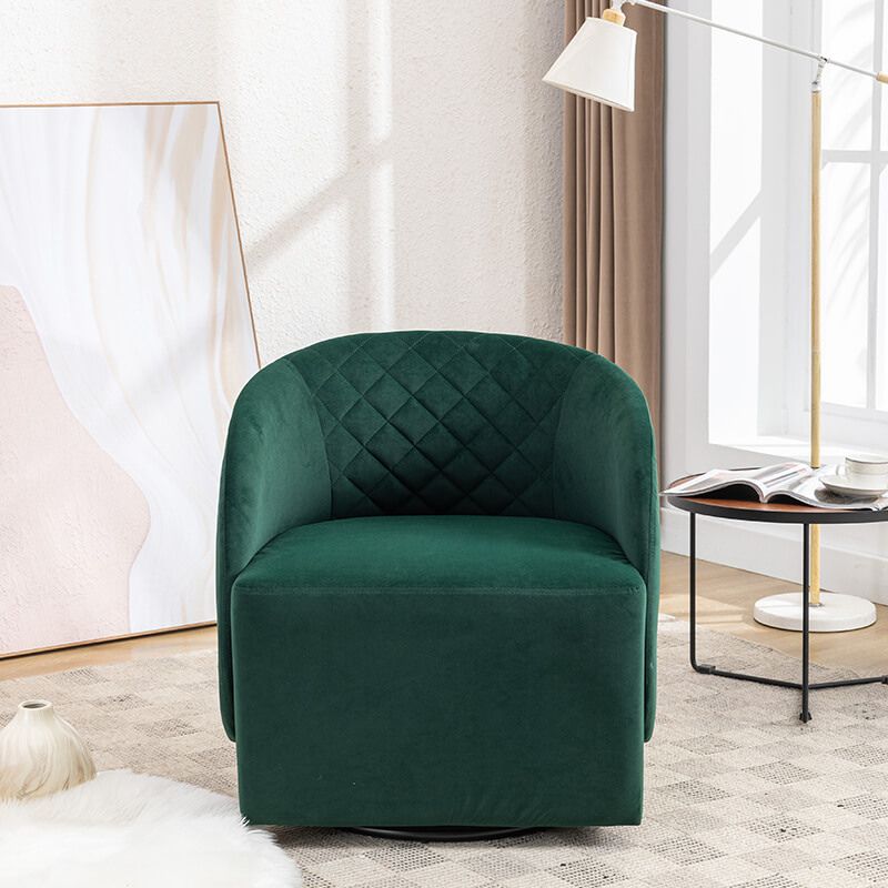 25" Green Round Velvet Swivel Accent Barrel Chair With Black Base