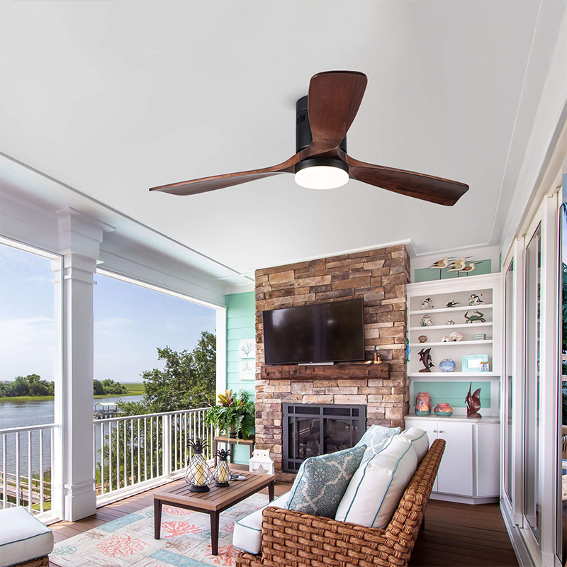 Wooden Blade Semi Flush Ceiling Fan