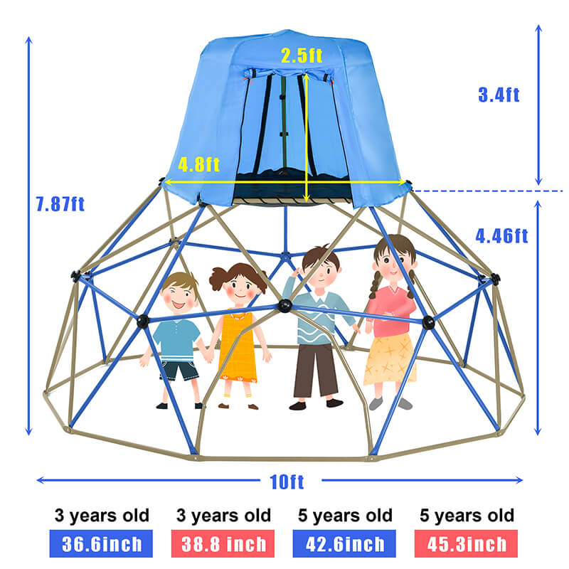 10ft Blue Kids Geometric Climbing Dome with Canopy and Playmat