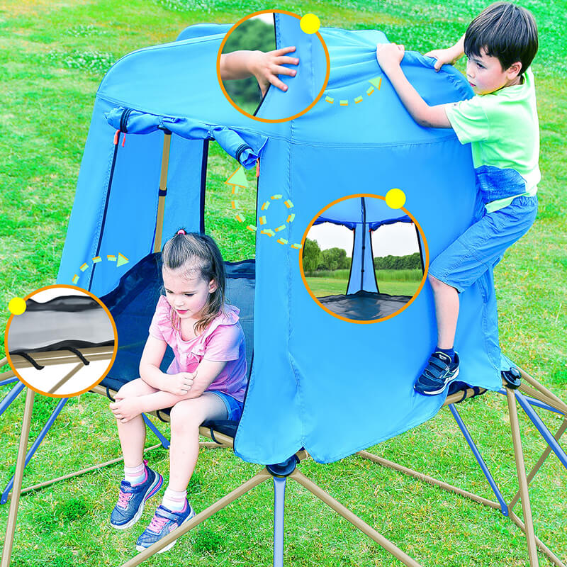 10ft Blue Kids Geometric Climbing Dome with Canopy and Playmat