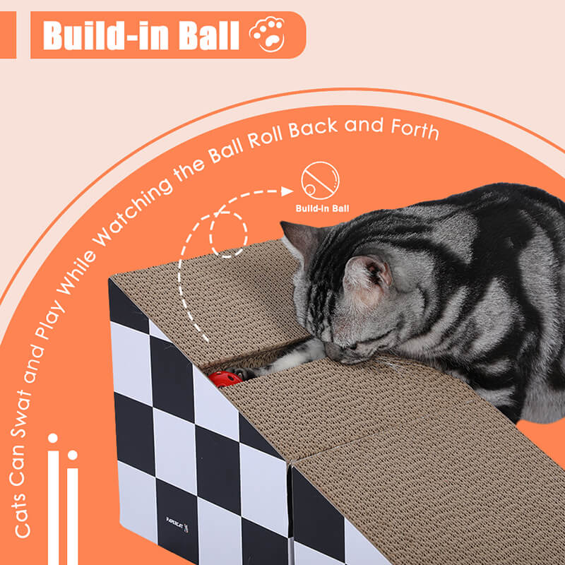 11.65" Triangle Cat Scratching Board with Ball - Black and White