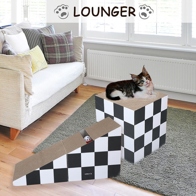 11.65" Triangle Cat Scratching Board with Ball - Black and White