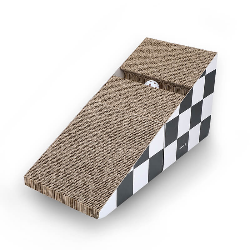 11.65" Triangle Cat Scratching Board with Ball - Black and White