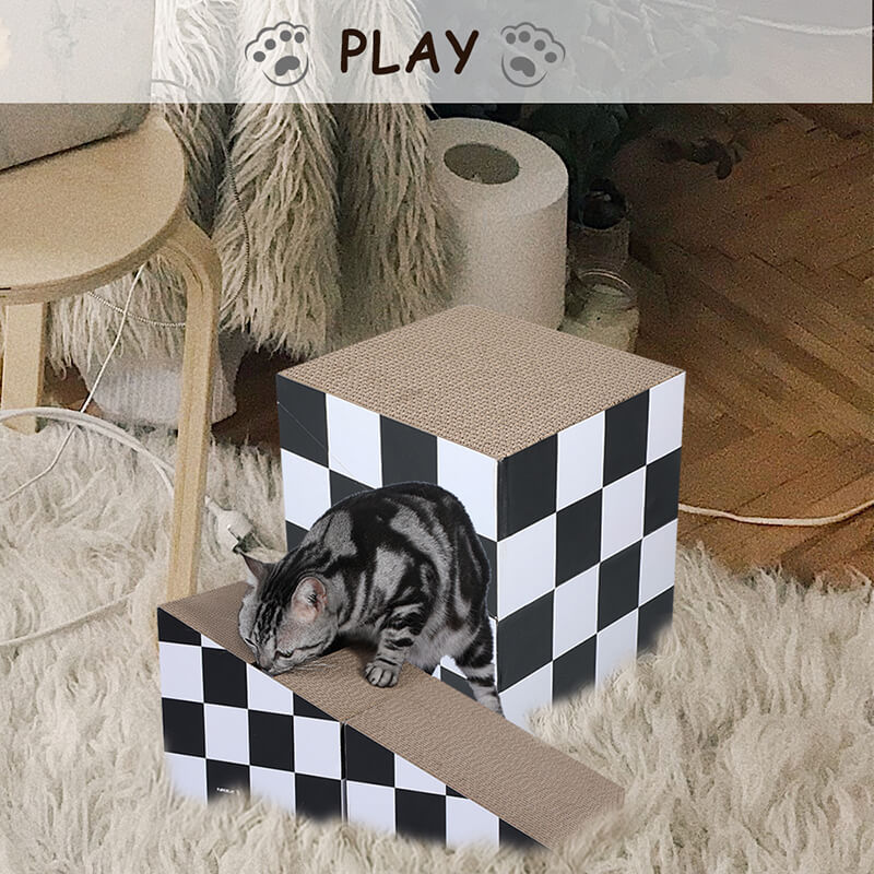 11.65" Triangle Cat Scratching Board with Ball - Black and White