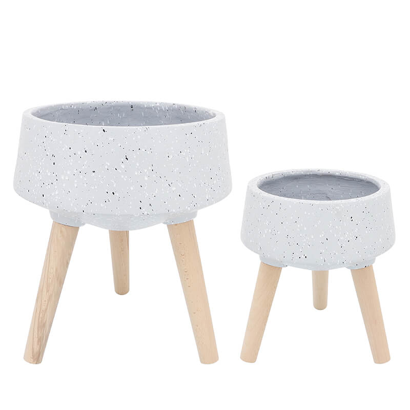 Gray Terrazzo Planters with Wood Legs