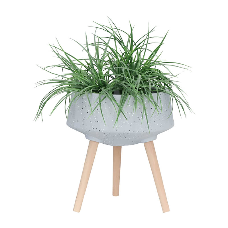 Gray Terrazzo Planters with Wood Legs