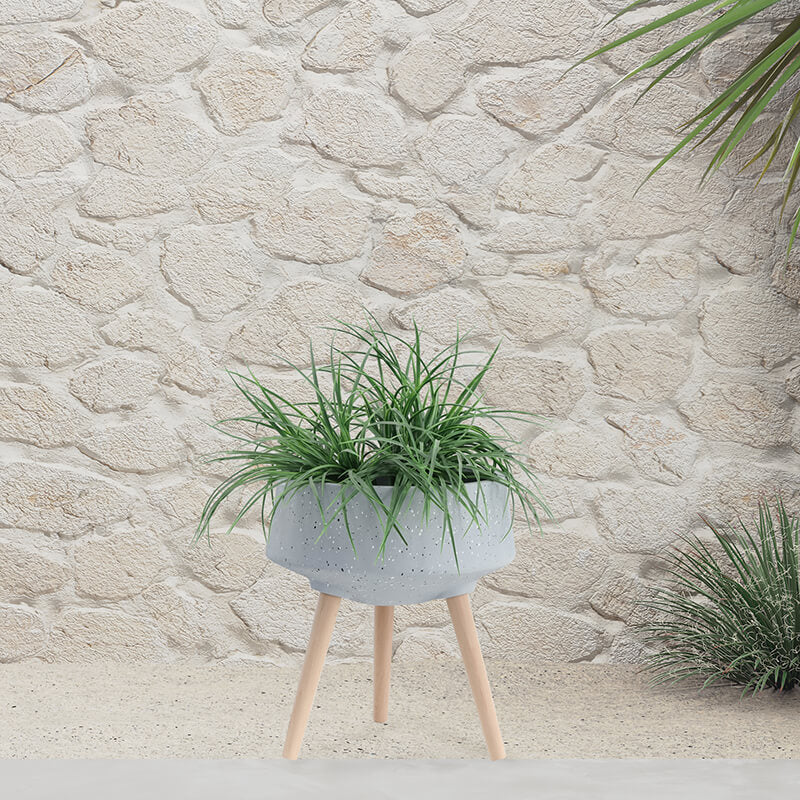 Gray Terrazzo Planters with Wood Legs