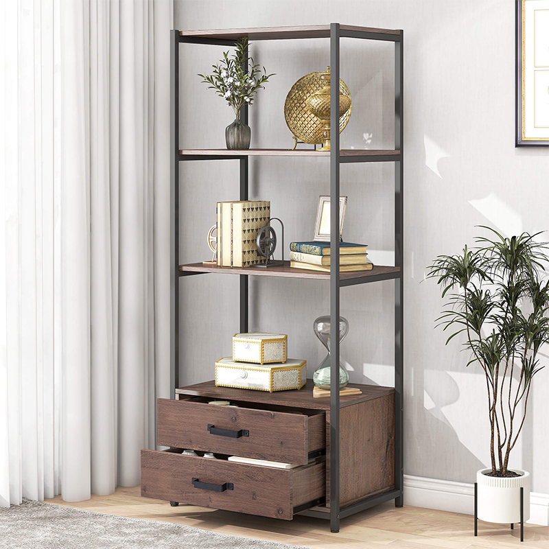 Simple Industrial Brown 4-Tier Bookshelf