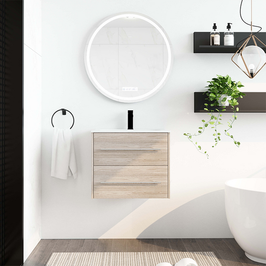 White Oak Wall Mounted Bathroom Vanity