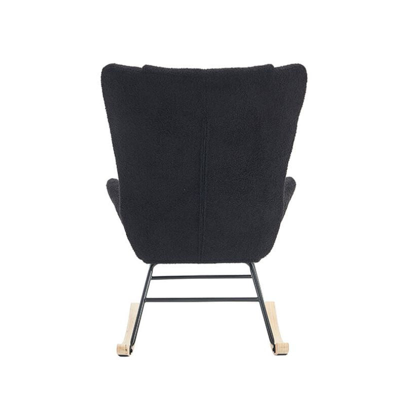 36.5" Modern Nursery Rocking Chair with Wooden Legs - Black Teddy Fabric