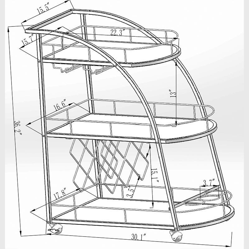 Silver Chrome Finish Mobile Bar Cart