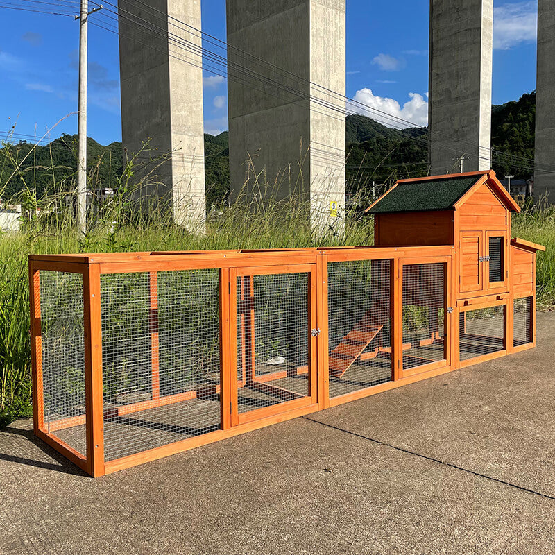 122" Large Wooden Outdoor Chicken Coop with Nest Box and Wire Fence