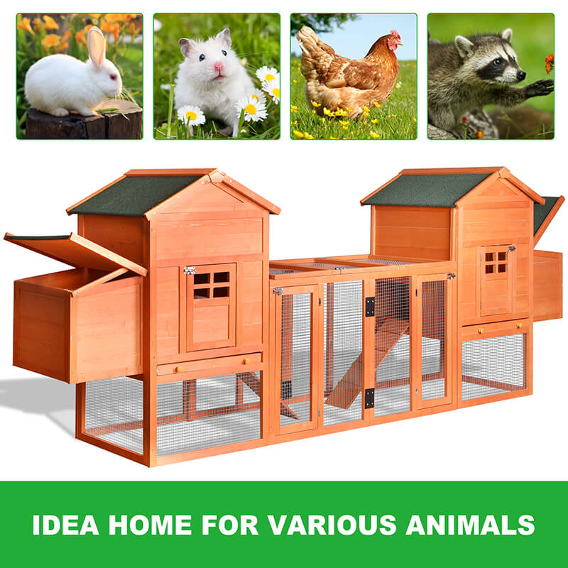 124" Orange Outdoor Wooden Chicken Coop 