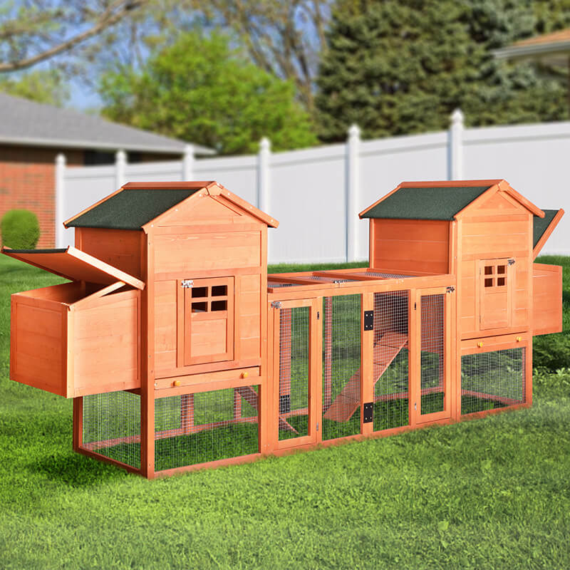 124" Orange Outdoor Wooden Chicken Coop with Ventilation Door and Removable Ramp