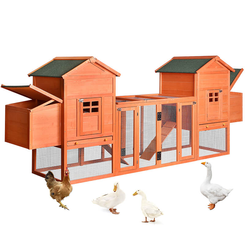 124" Orange Outdoor Wooden Chicken Coop 