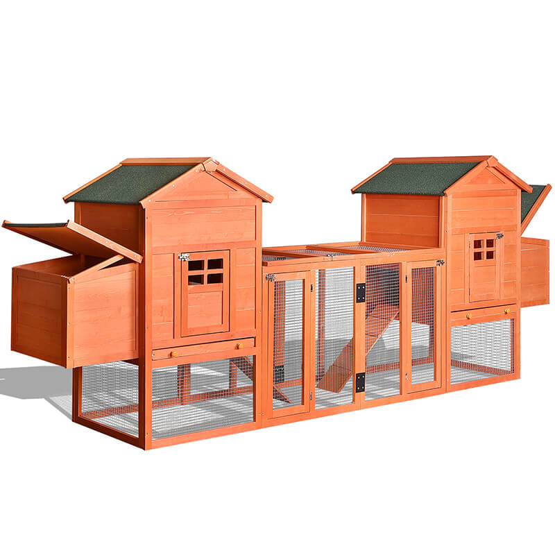 124" Orange Outdoor Wooden Chicken Coop 