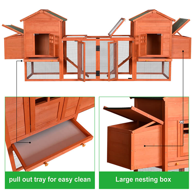 124" Orange Outdoor Wooden Chicken Coop 