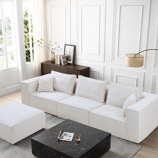 129" Modern Modular White Sectional Sofa with Ottoman and Reversible Chaise