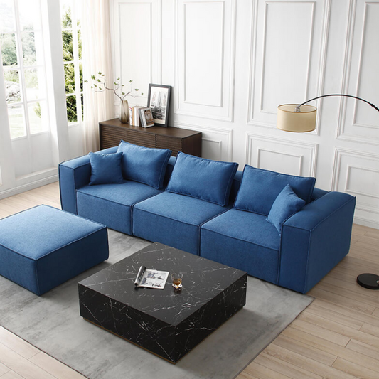 129" Modular Blue Fabric Sectional Sofa