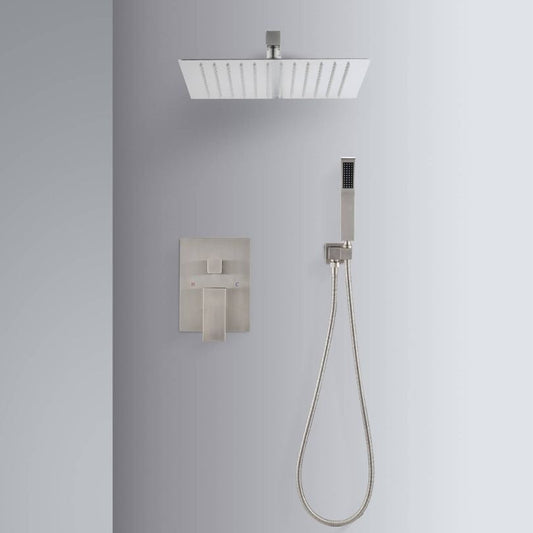 12" Ceiling Mounted Brushed Nickel Rain Shower System