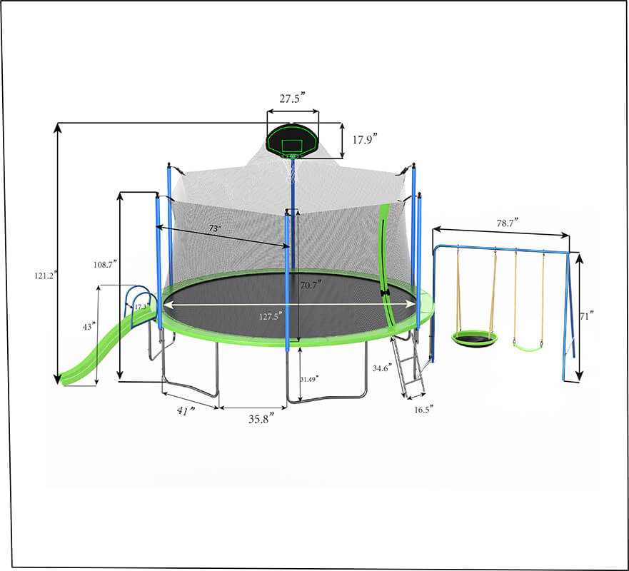 12FT Green Outdoor Backyard Trampoline 