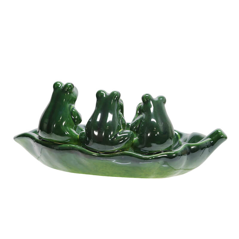 12" Green Ceramic Frog Trio Bird Feeder