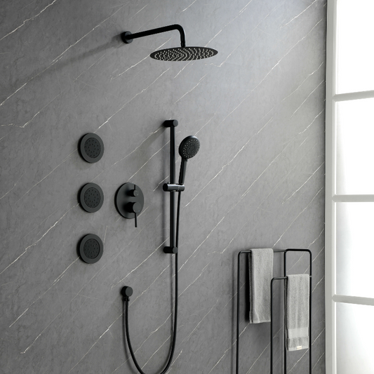 12" Waterfall Rainfall Shower System with Round Shower Head - Matte Black