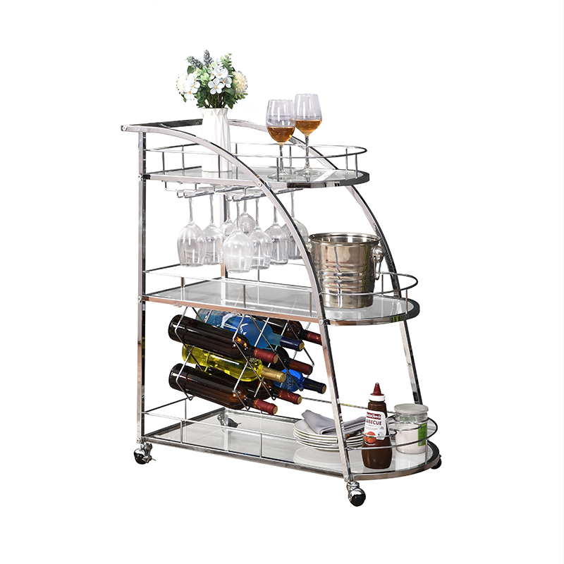 Silver Chrome Finish Mobile Bar Cart