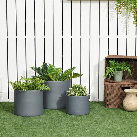 13/11.5/9" Outsunny Dark Gray Planter Set with Drainage Holes - Set of 3